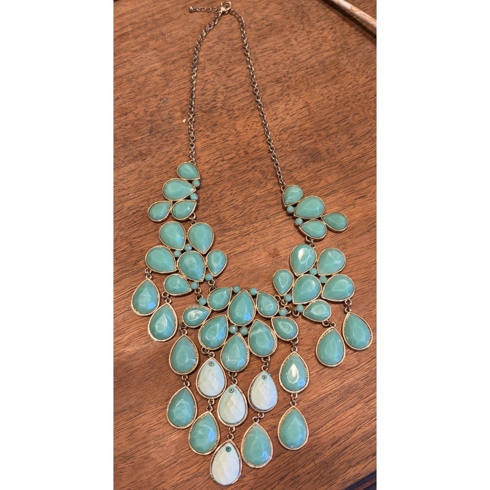 Vintage Style Turquoise Statement Bib Necklace Gold Tone Boho Festival Jewelry